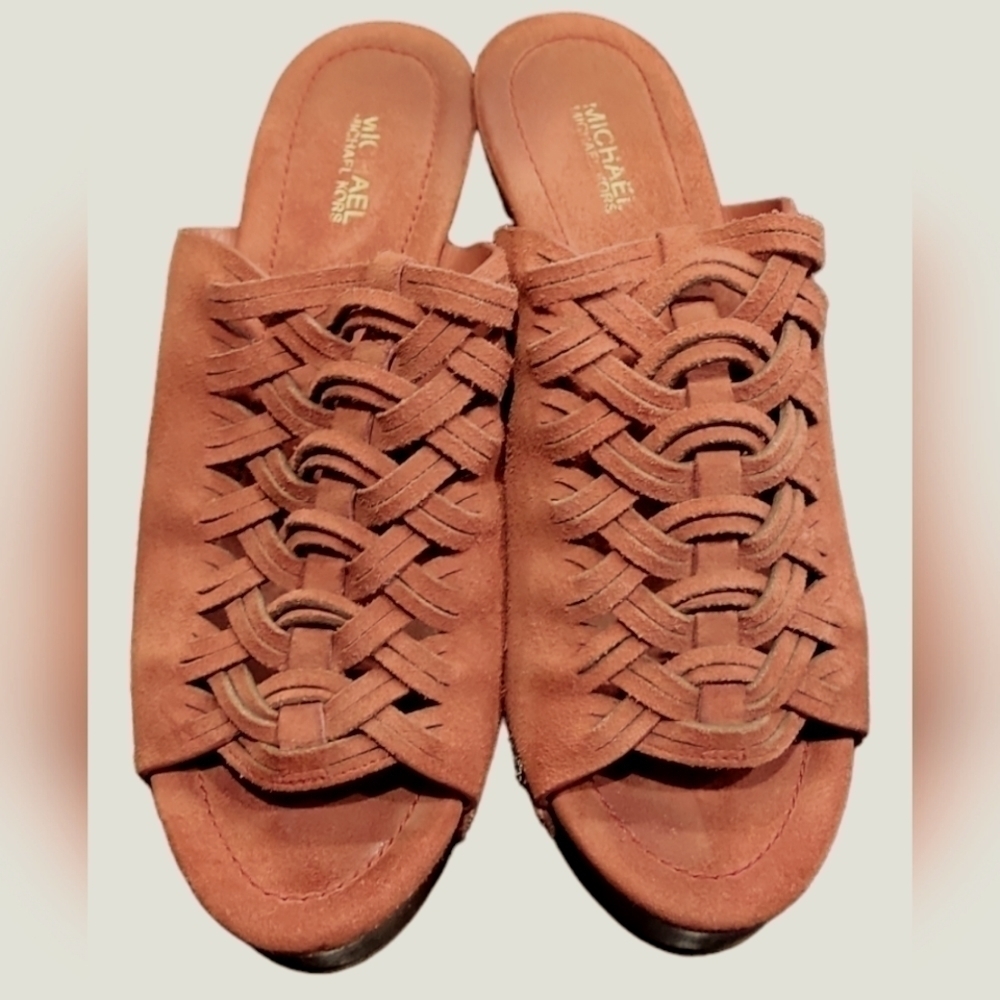 Michael Kors Women's Westley Suede Platform Stacked Heels Peep Toes Mules 7